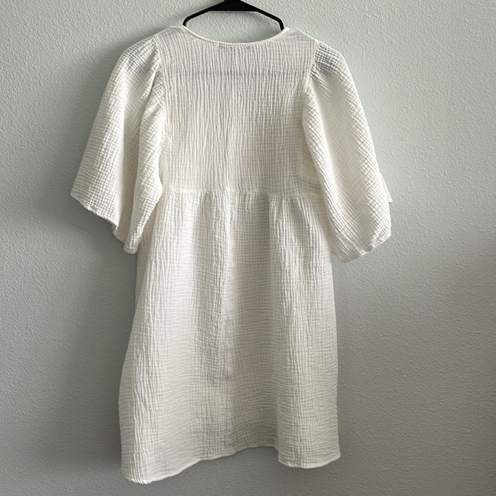 Zara Women’s XS Crochet Lace Short Sleeve Ivory Gauze Tunic Boho Top - Picture 6 of 6